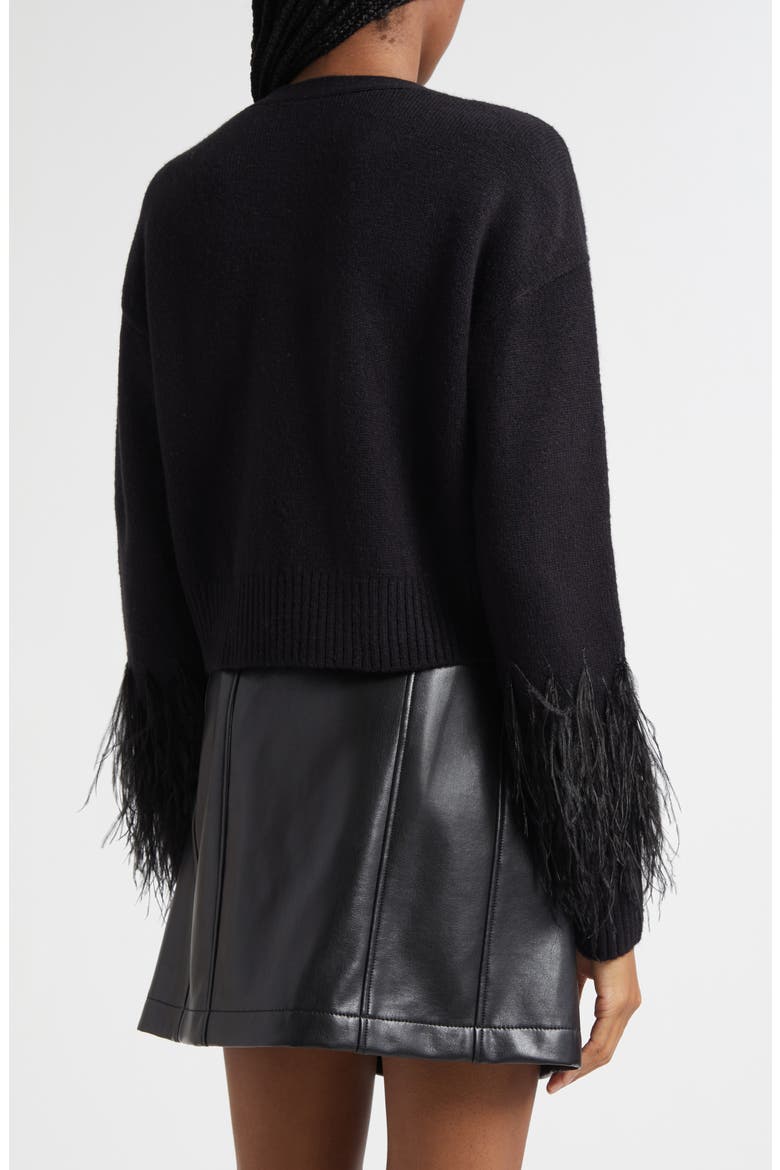 Briana Feather Trim Cardigan, Alternate, color, BLACK