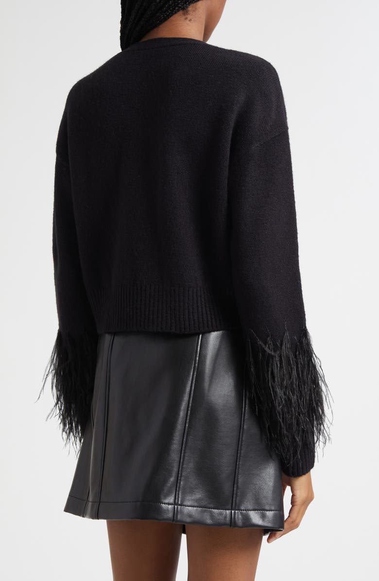 Cinq à Sept Briana Feather Trim Cardigan, Alternate, color, Black