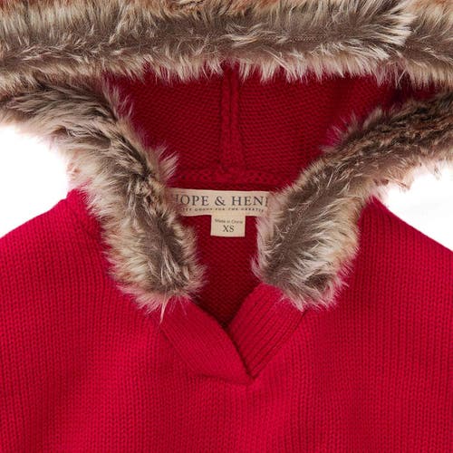 Hope & Henry Girls' Sweater Cape With Faux Fur, Kids In Red
