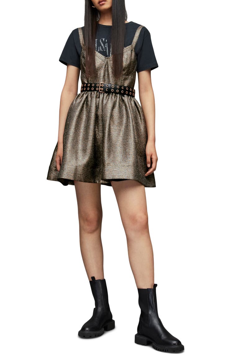 Aimsie Metallic Minidress, Alternate, color, GOLD