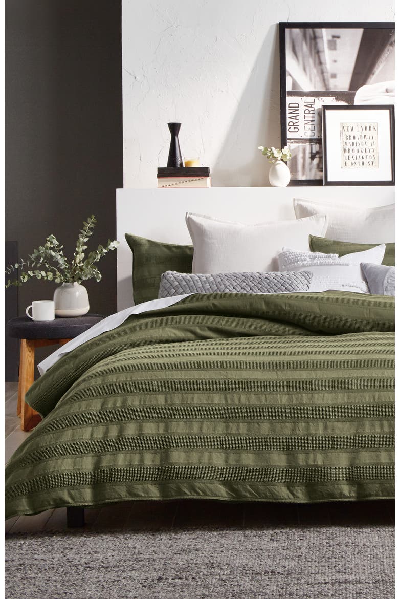 Avenue Stripe Cotton Duvet Cover & Shams Set, Alternate, color, OLIVE