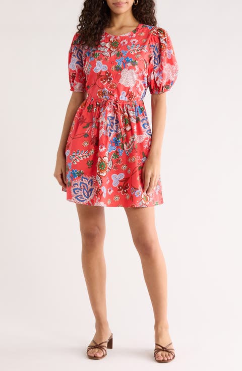 Oreanna Floral Alba Drawstring Waist Cotton Minidress
