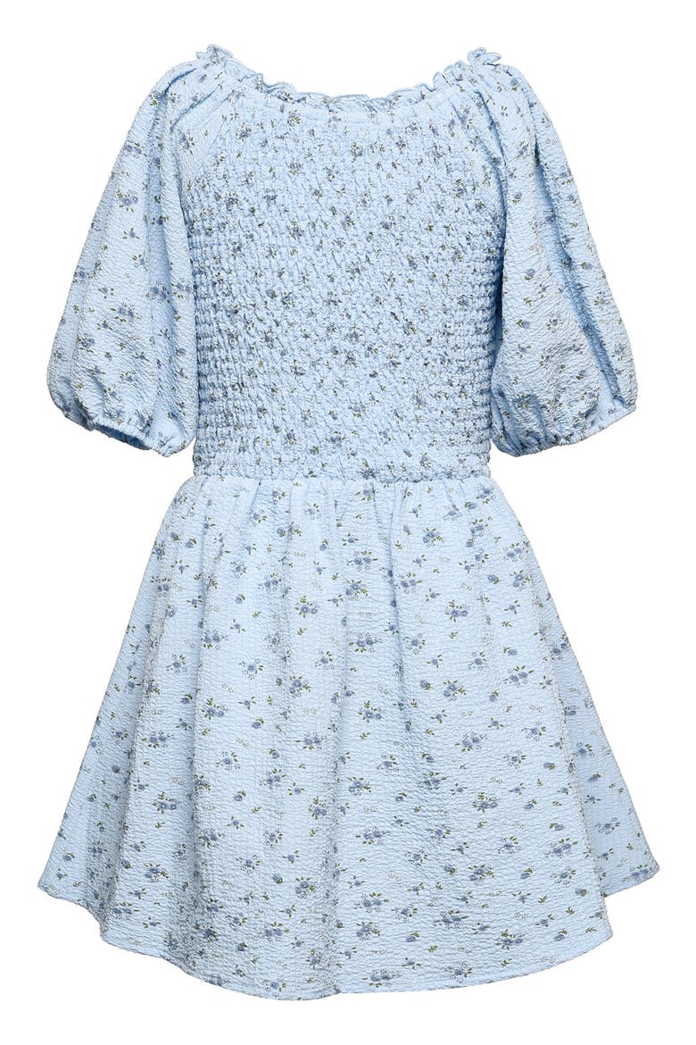 Truly Me Kids' Smocked Puff Sleeve Dress, Alternate, color, BLUE MULTI