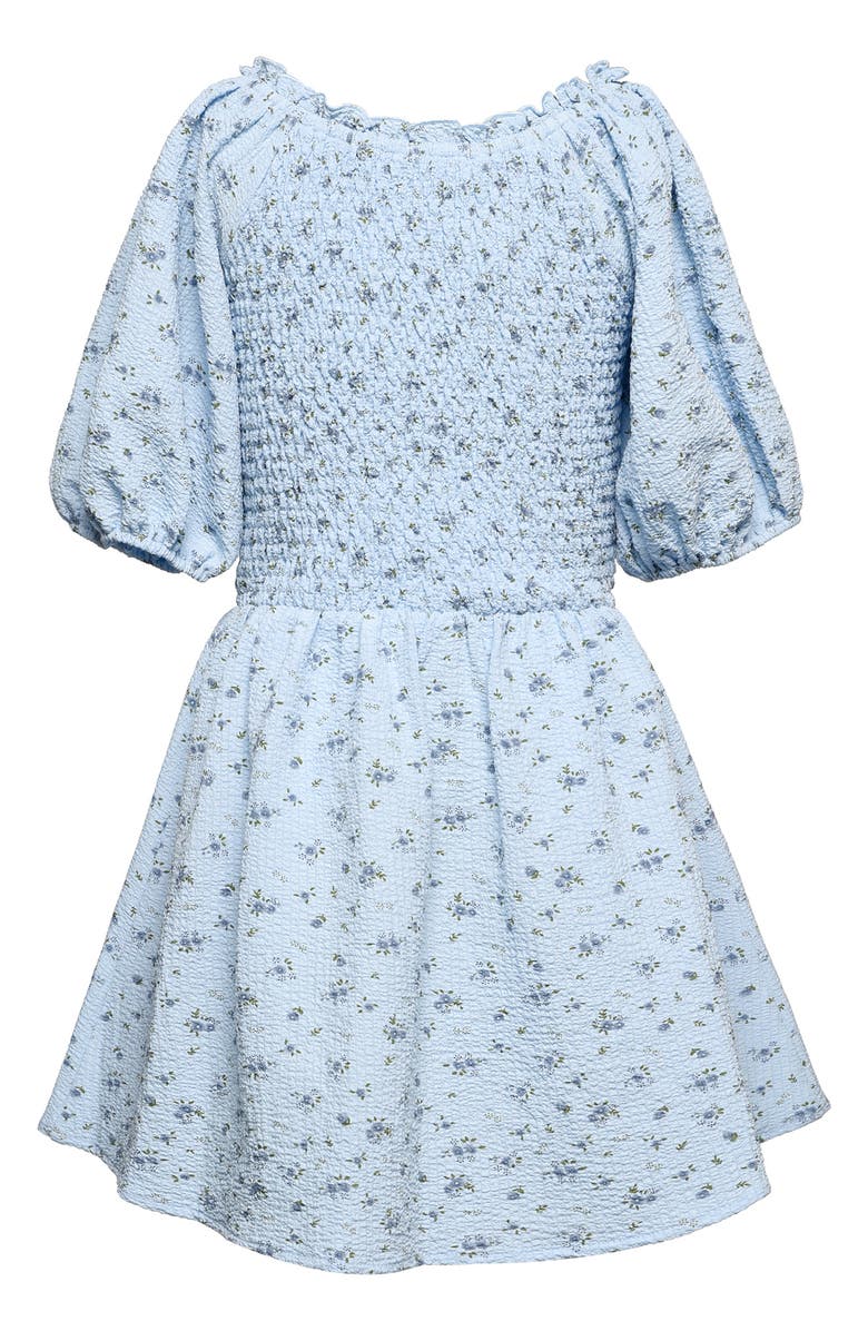 Hannah Banana Truly Me Kids' Smocked Puff Sleeve Dress, Alternate, color, Blue Multi