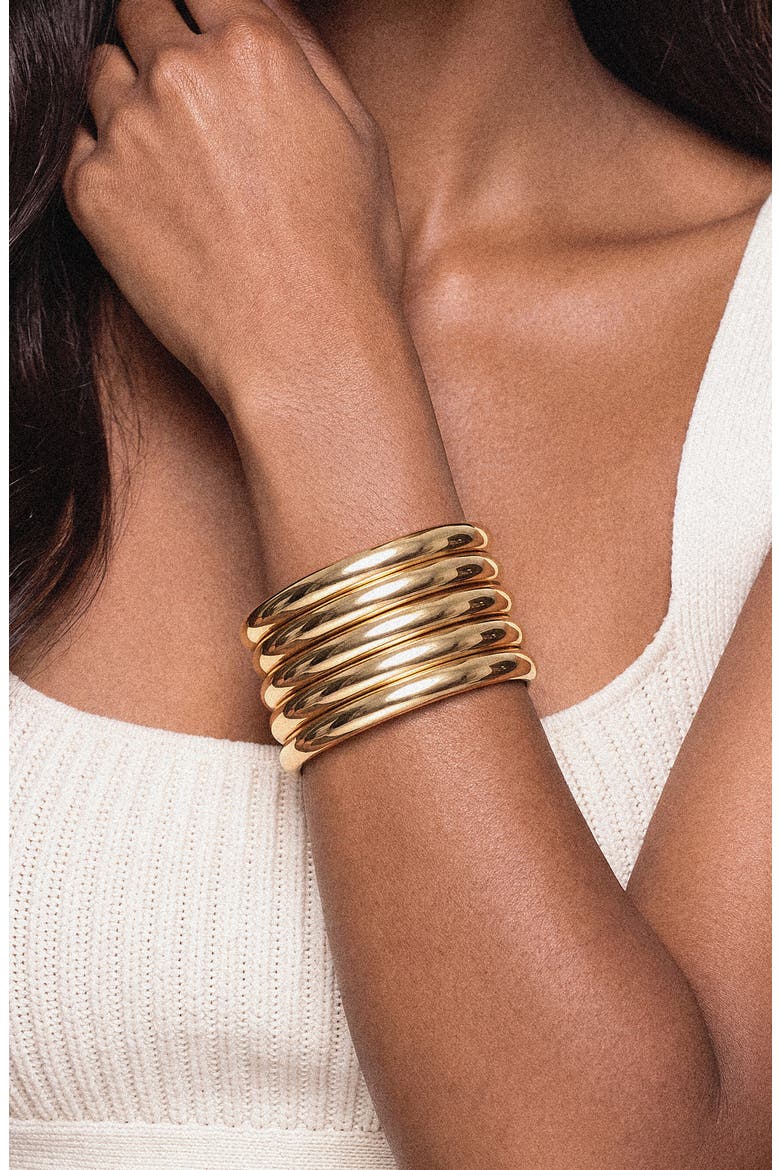 Set of 5 Bangle Bracelets, Alternate, color, GOLD