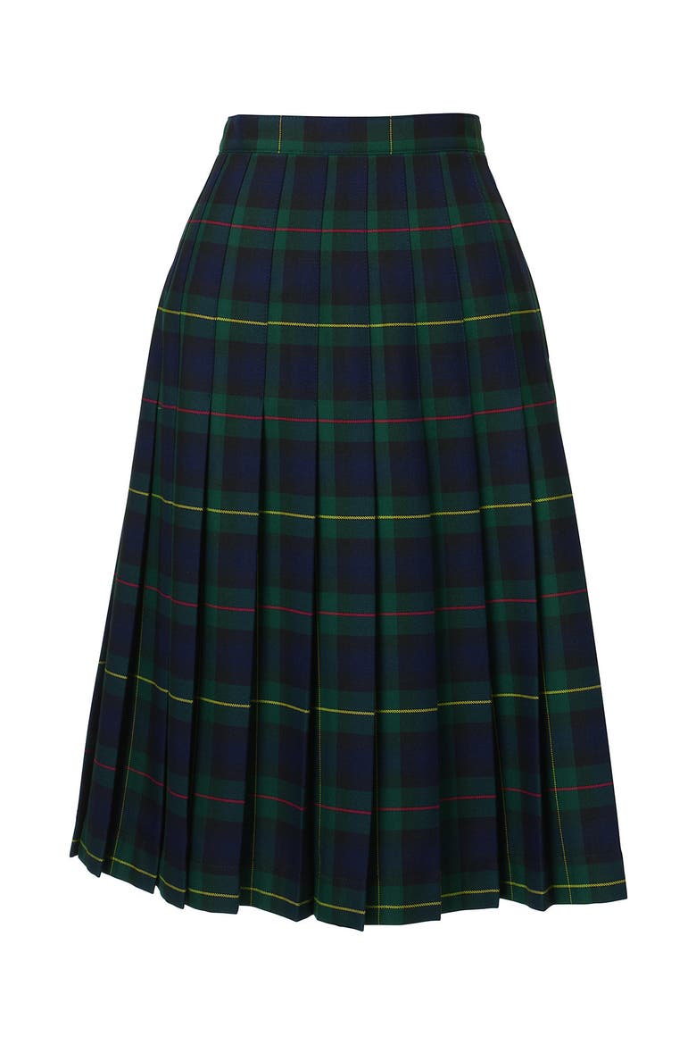 School Uniform  Plaid Pleated Skirt Below The Knee, Alternate, color, Hunter/Classic Navy Plaid