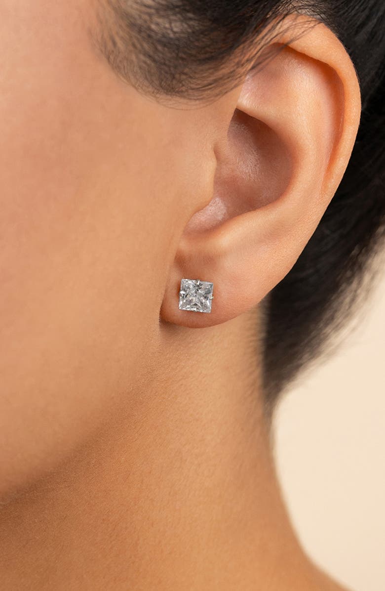 Sterling Forever Princess Cut Cubic Zirconia Stud Earrings, Alternate, color, Silver
