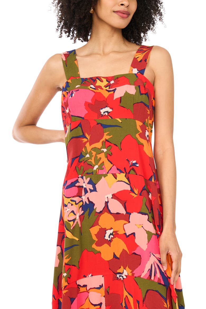 Printed Square Neck Maxi Sundress, Alternate, color, LOBSTER RED