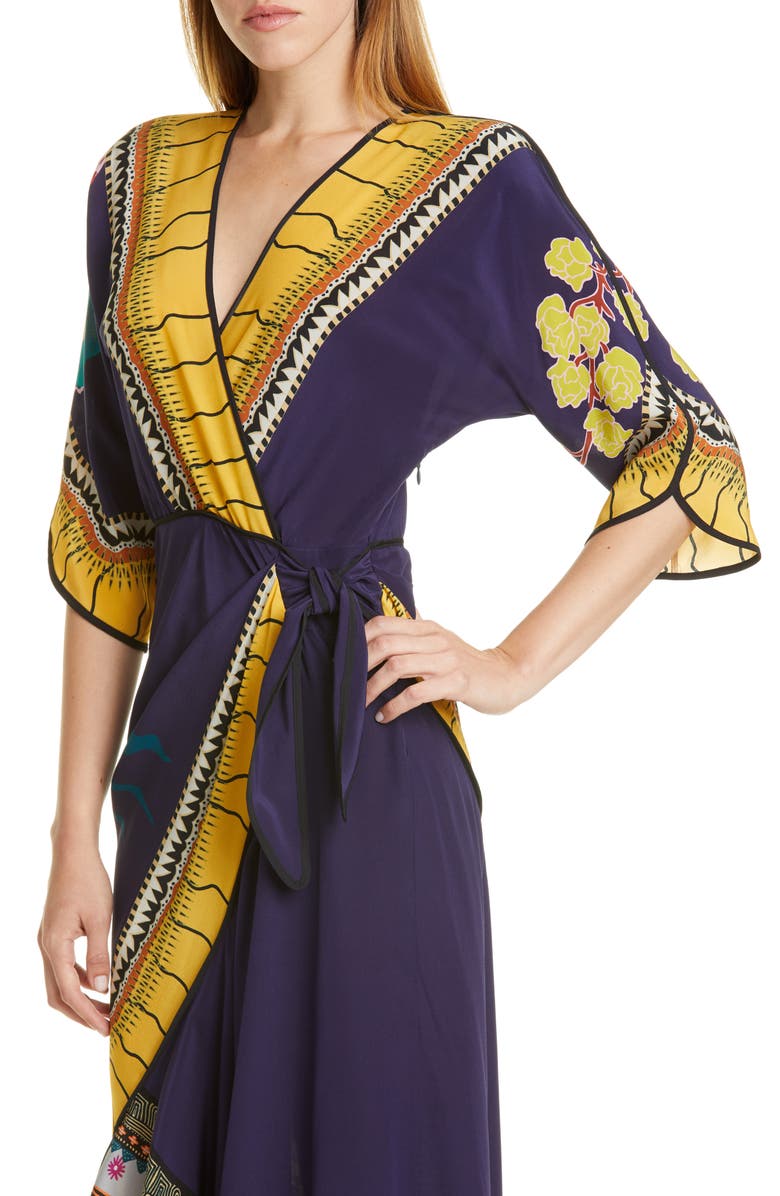 Etro Print Faux Wrap Silk Dress, Alternate, color, 
