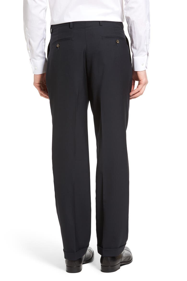 Lightweight Plain Weave Pleated Classic Fit Trousers, Alternate, color, NAVY