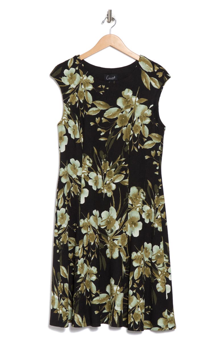 Connected Apparel Cap Sleeve Fit and Flare Dress, Alternate, color, Fern