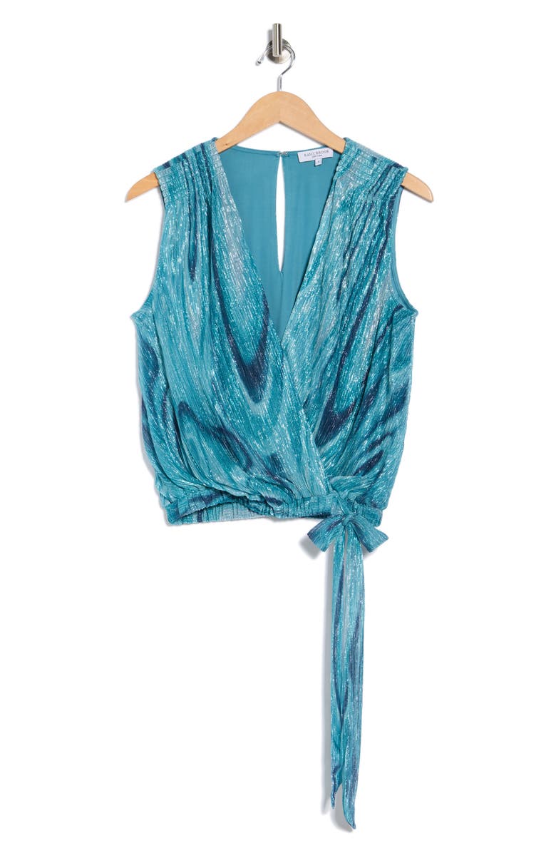 Ramy Brook Cordeli Surplice V-Neck Side Tie Top, Alternate, color, Teal Multi