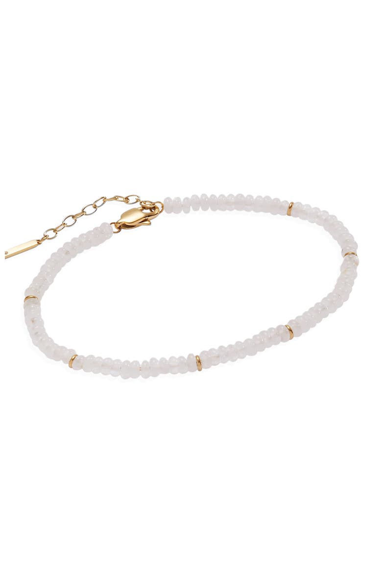 Clear Quartz Semi-Precious Beaded Anklet, Main, color, White/ Gold