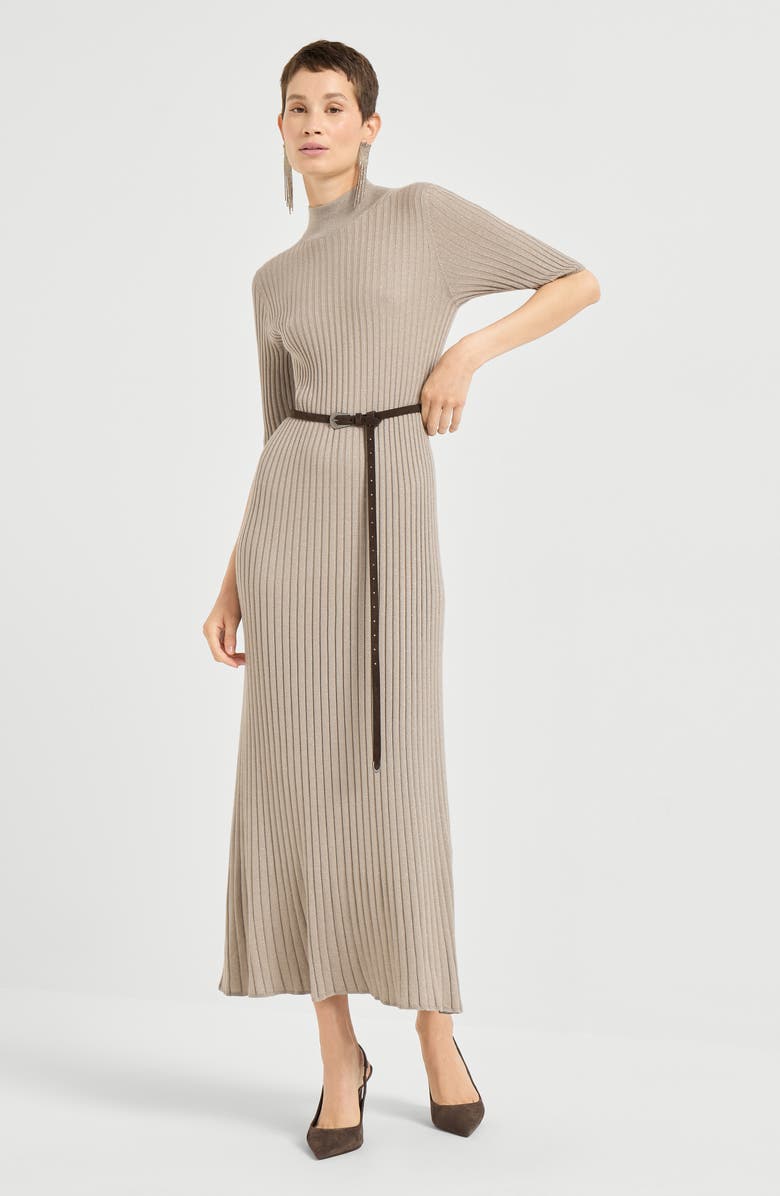Brunello Cucinelli Cashmere and silk knit dress, Alternate, color, Taupe Smoke