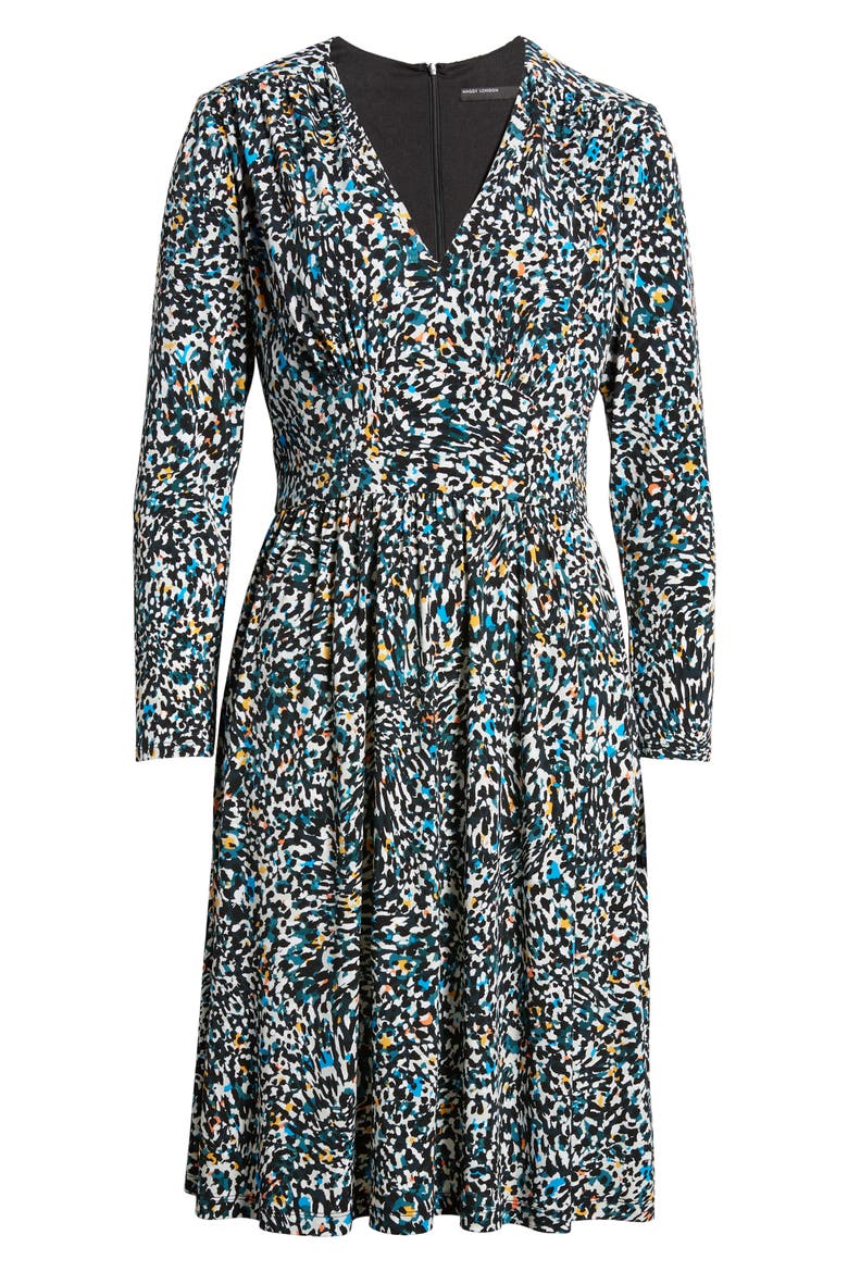 Abstract Print Long Sleeve Fit & Flare Dress, Alternate, color, SAPPHIRE/ BOTANICAL GARDEN