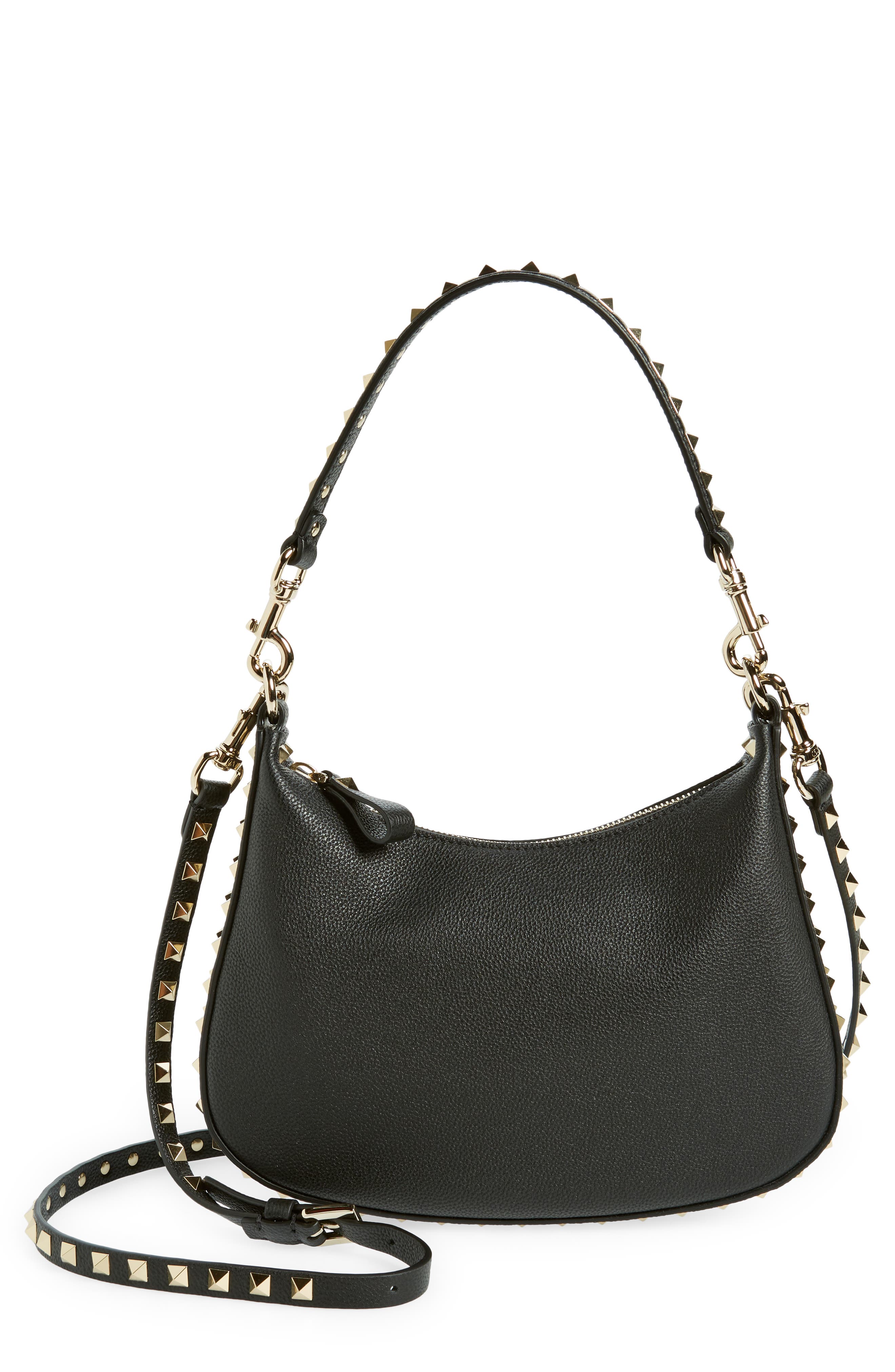 Valentino Garavani Small Rockstud Leather Hobo Bag, Main, color, 