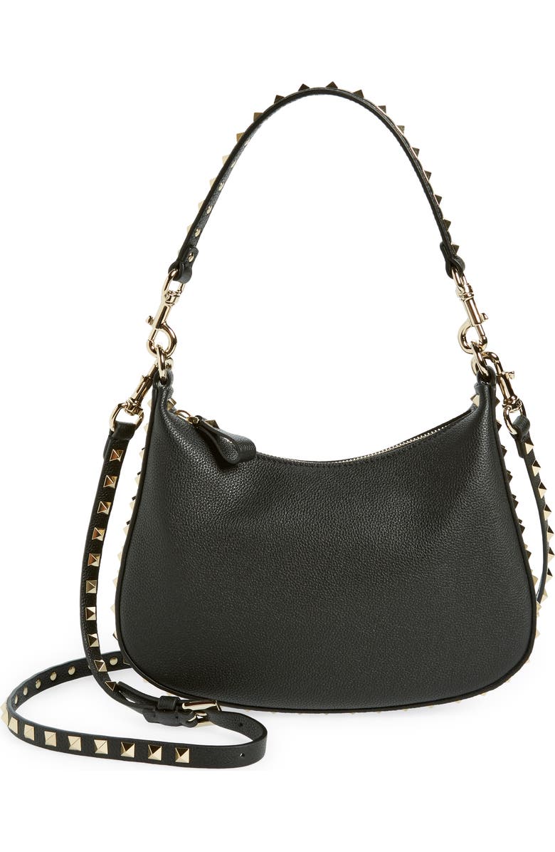Valentino Garavani Small Rockstud Leather Hobo Bag, Main, color,