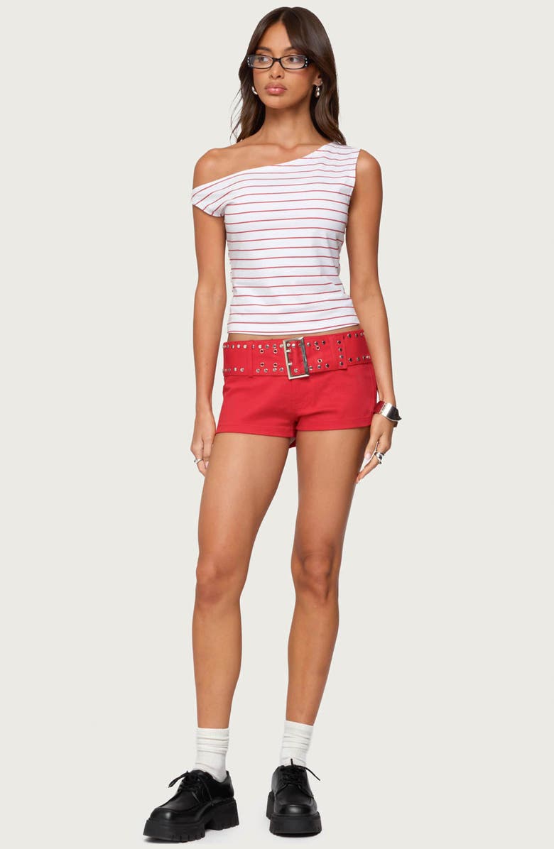 EDIKTED Keryn Stripe Asymmetric Top, Alternate, color, Red-And-White