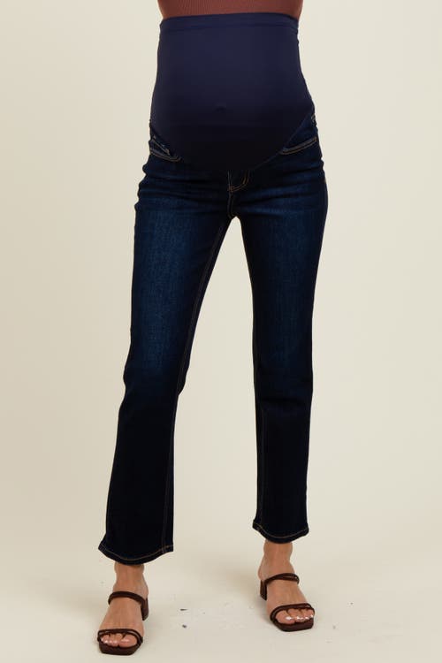 Pinkblush Classic Ankle Slim Straight Leg Maternity Jeans In Blue