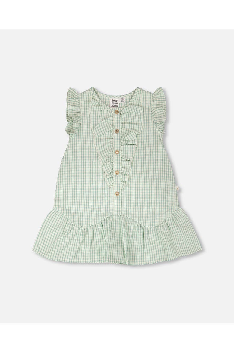 Plaid Flutter Ruffles Poplin Sleeveless Dress, Main, color, Green Checkered