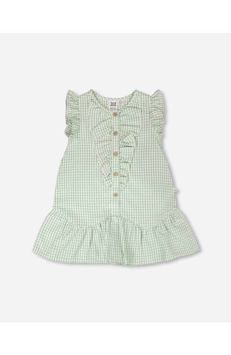 Deux par Deux Plaid Flutter Ruffles Poplin Sleeveless Dress, Main, color, Green Checkered
