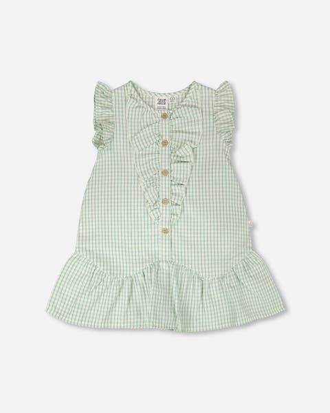 Plaid Flutter Ruffles Poplin Sleeveless Dress (Toddler, Little Kid & Big Kid)