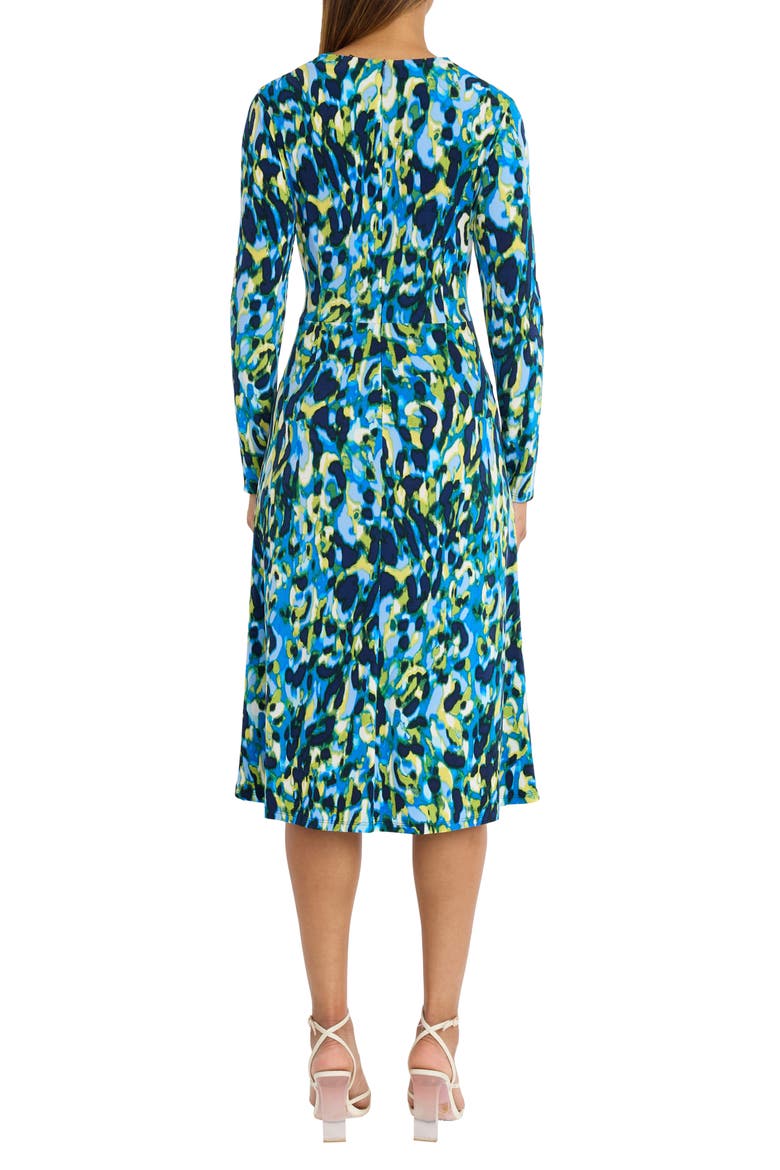 Funnel Neck Long Sleeve Draped Waist Midi Dress, Alternate, color, ROYAL BLUE/ CAMPANULA BLUE