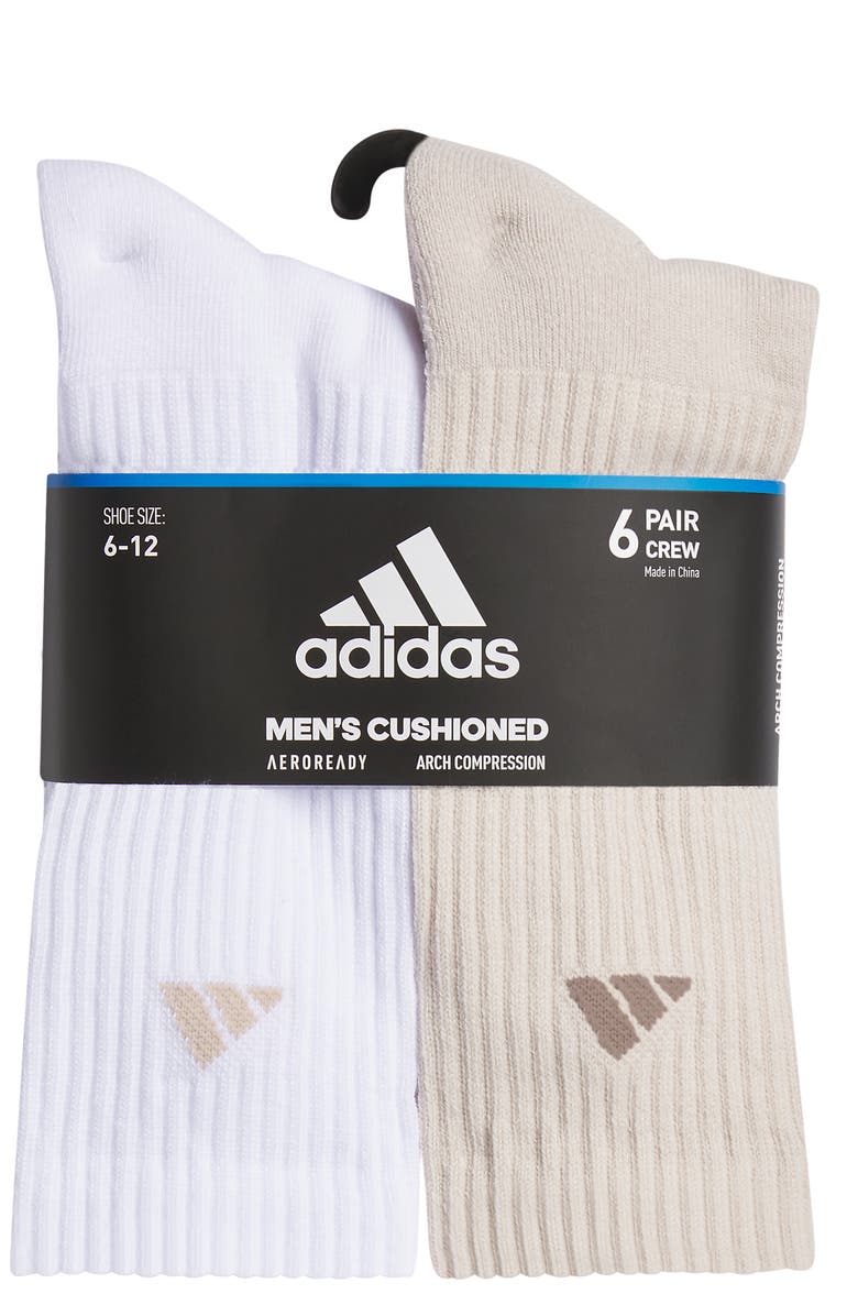 adidas Assorted 3-Pack Cushioned Crew Socks, Alternate, color, White/ Wonder Beige/ Beige