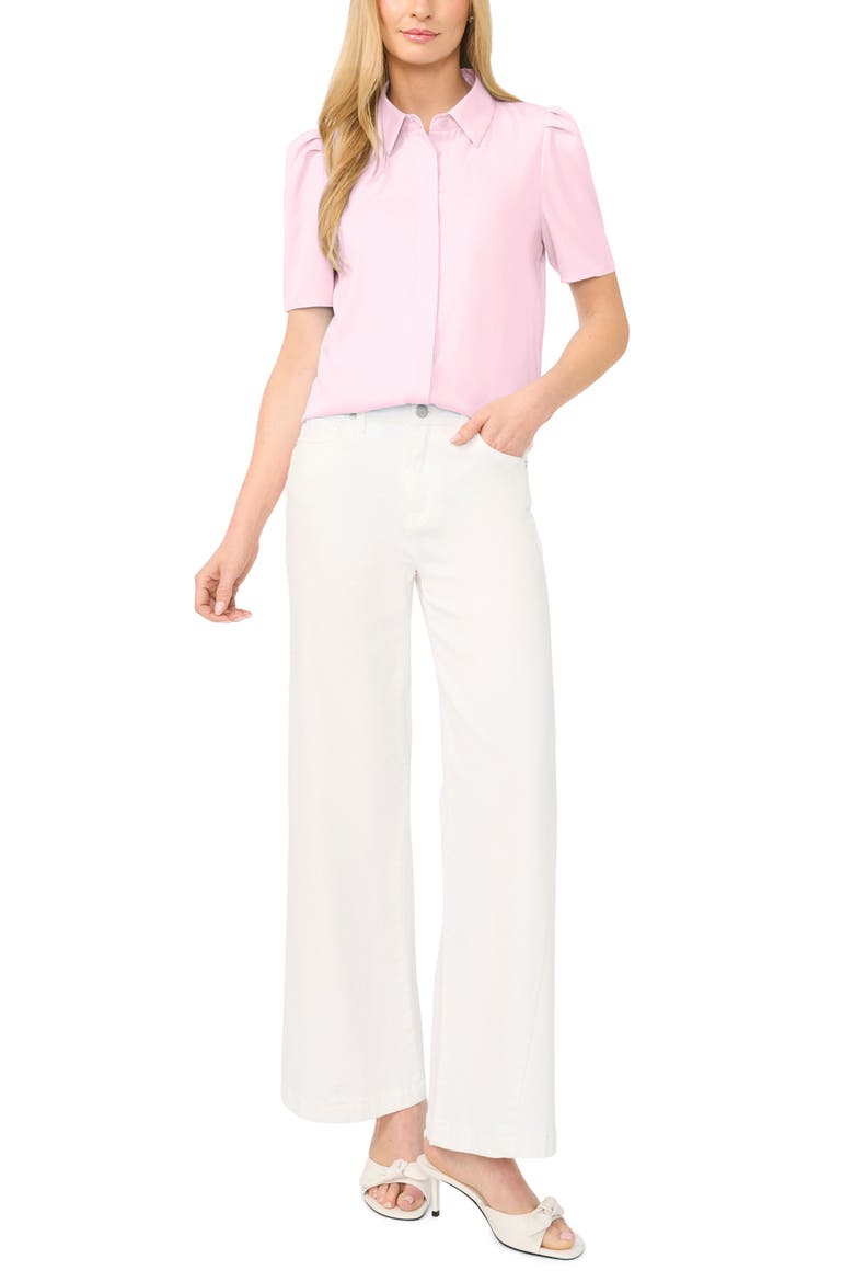 Puff Sleeve Button-Up Top, Alternate, color, BALLERINA