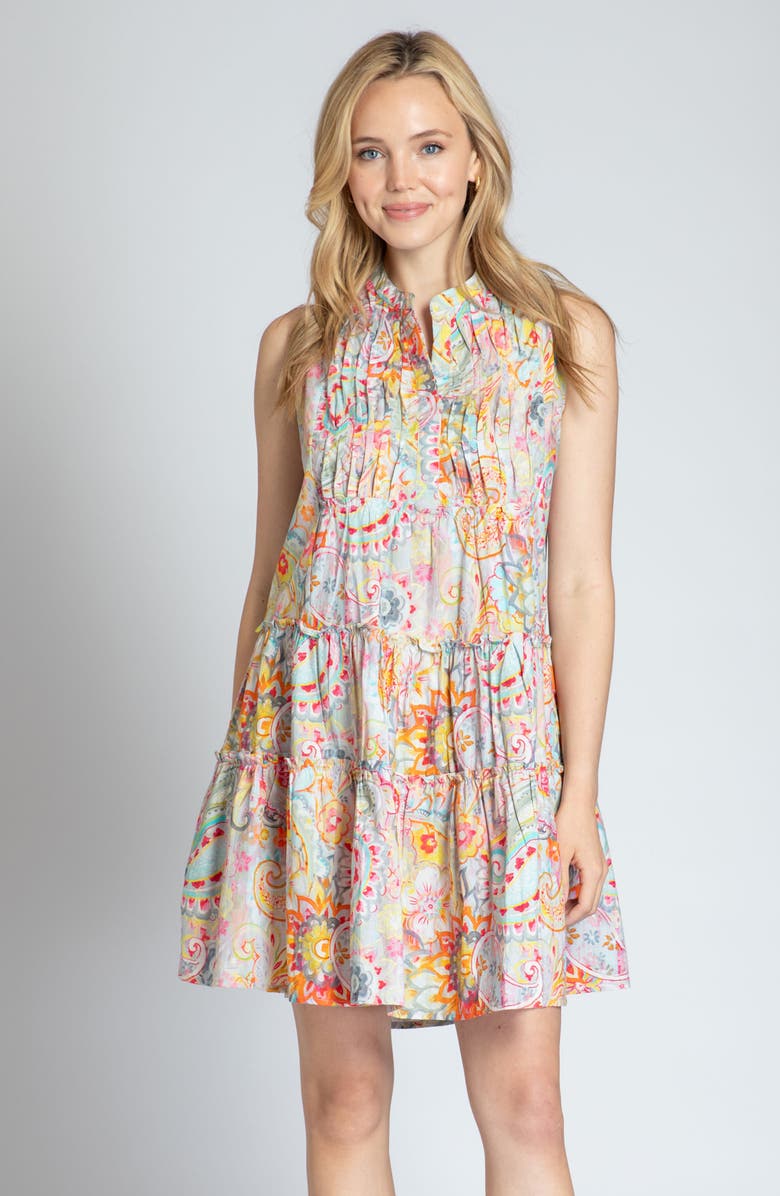 APNY Print Pintuck Sleeveless Babydoll Dress, Alternate, color, Orange Multi