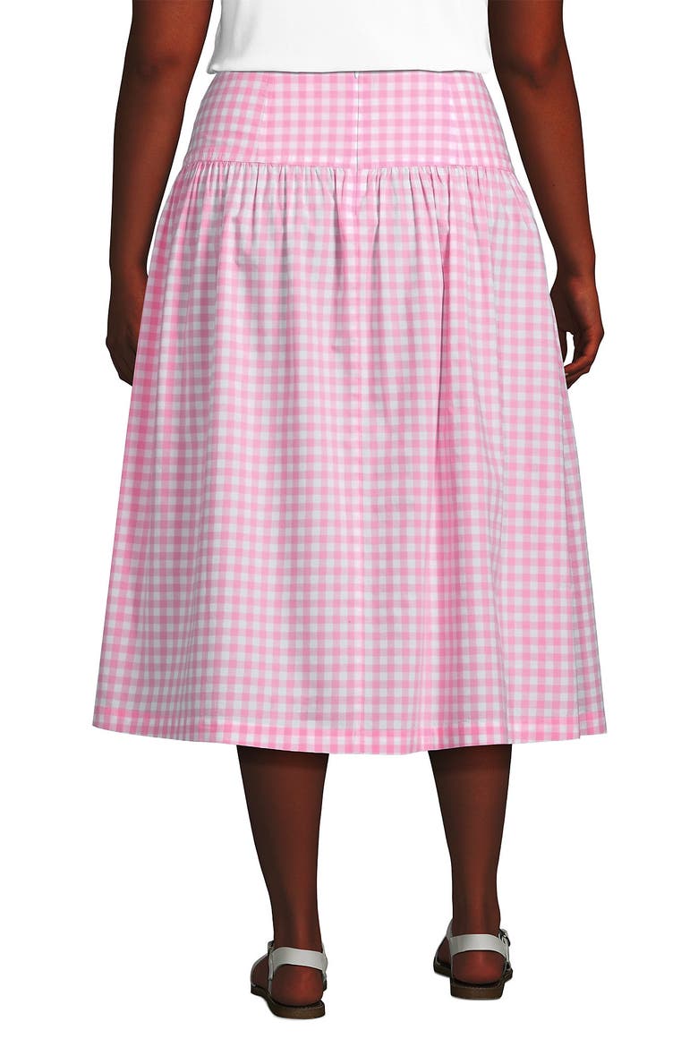 Poplin Drop Waist Midi Skirt, Alternate, color, Seaside Pink Gingham