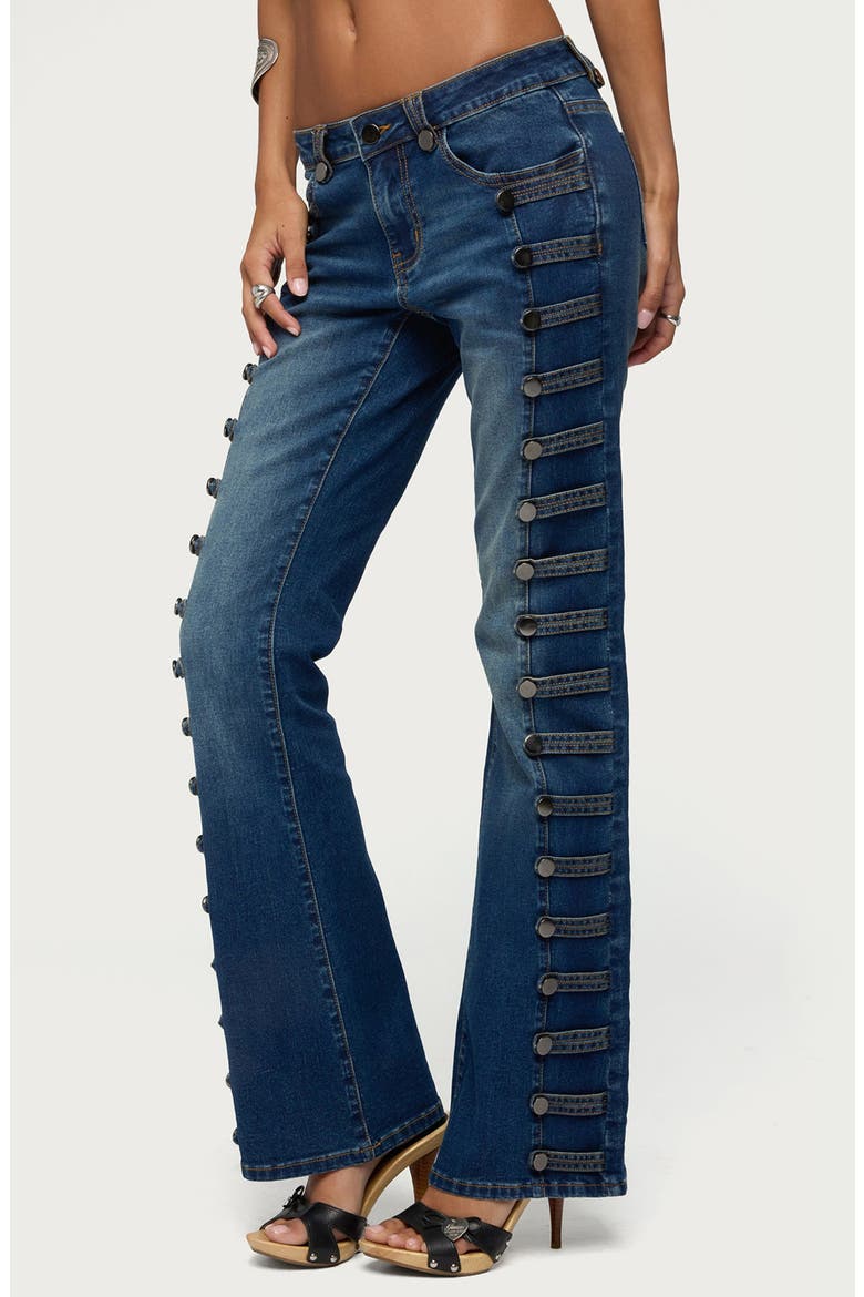 Button Loop Low Rise Bootcut Jeans, Alternate, color, BLUE-WASHED