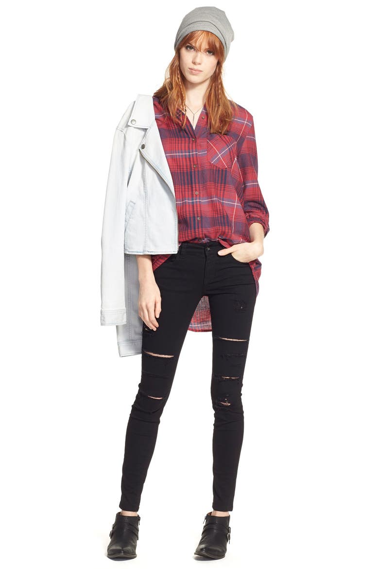 Destroyed Low Rise Skinny Jeans, Alternate, color, BLACK