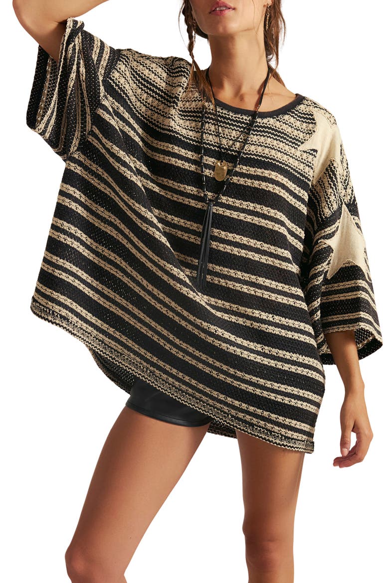 Fun in the Sun Stripe Oversize Crochet T-Shirt, Main, color, OREO COMBO
