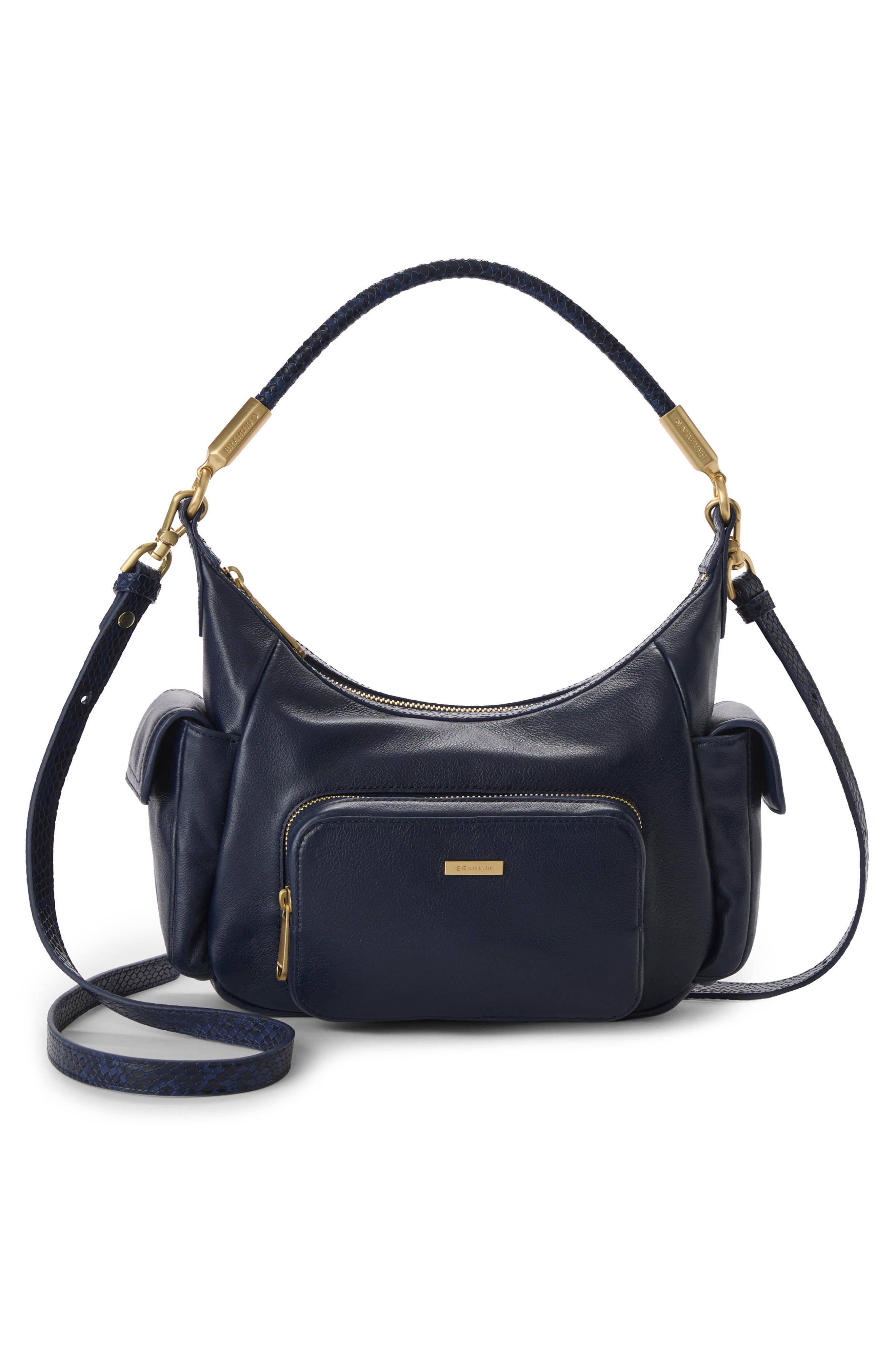 Brahmin Corinne Leather Shoulder Bag, Alternate, color, Navy