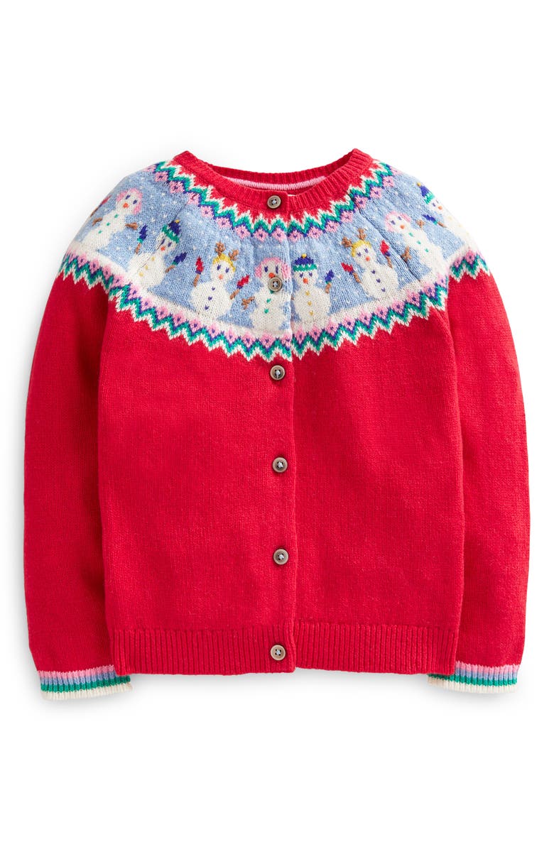 Mini Boden Kids' Snowmen Fair Isle Cardigan Sweater, Main, color,