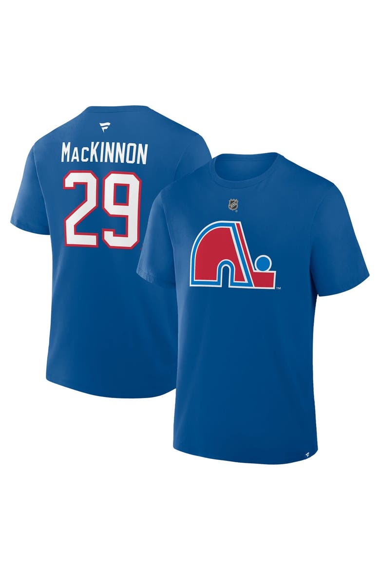 Men's Fanatics Nathan MacKinnon Blue Colorado Avalanche Authentic Stack Name & Number T-Shirt, Main, color, Blue