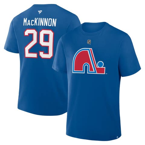 Men's Fanatics Nathan MacKinnon Blue Colorado Avalanche Authentic Stack Name & Number T-Shirt