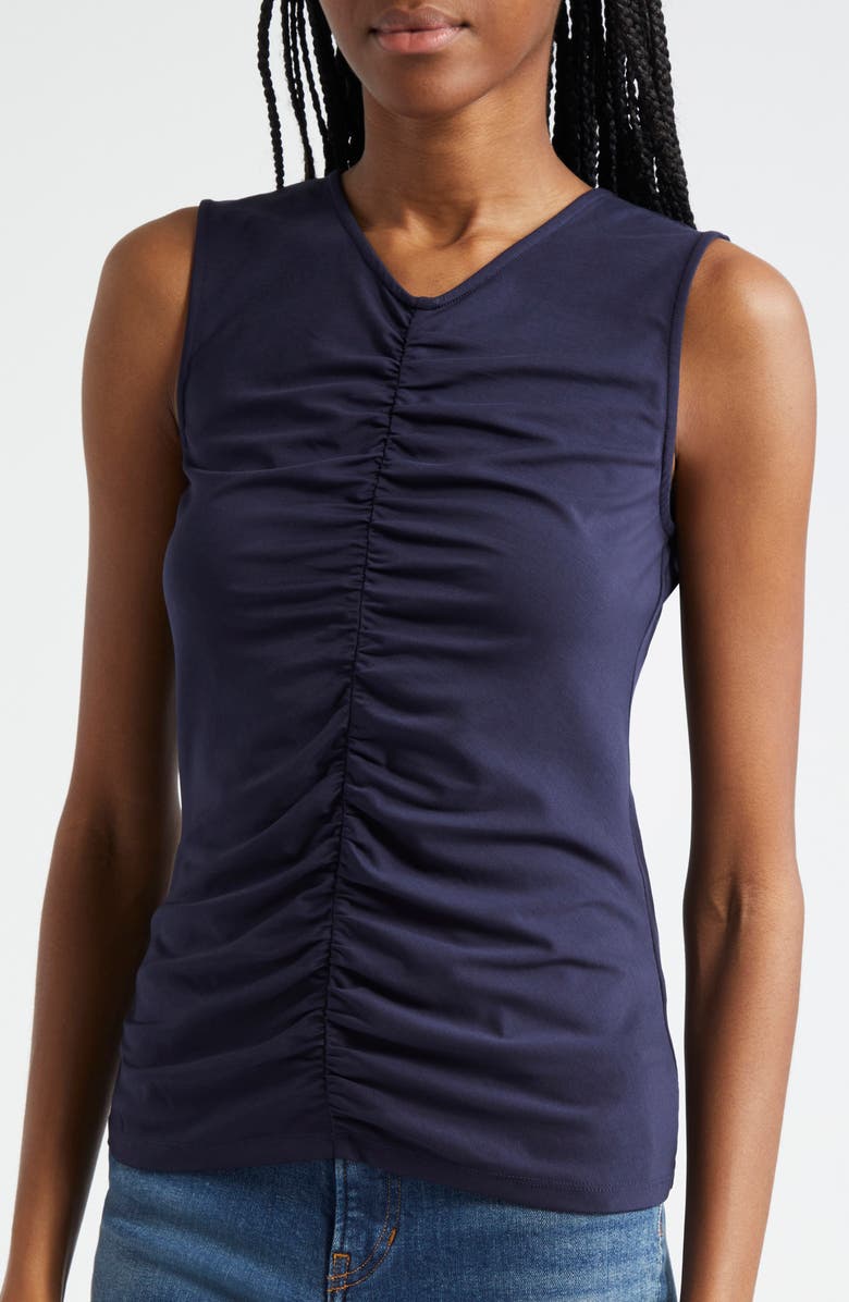Veronica Beard Neeta Center Ruched Sleeveless Knit Top, Alternate, color, Navy