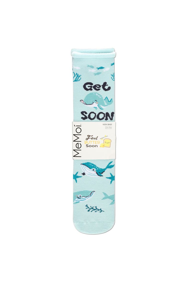 Big Kid's Get Whale Soon Greeting Card Crew Socks, Alternate, color, Light Blue