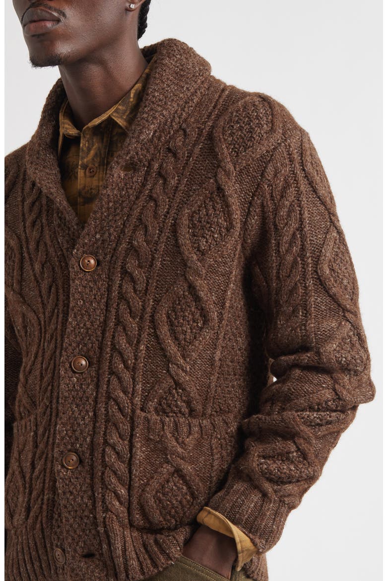 Heathered Shawl Collar Cardigan, Alternate, color, BROWN HEATHER
