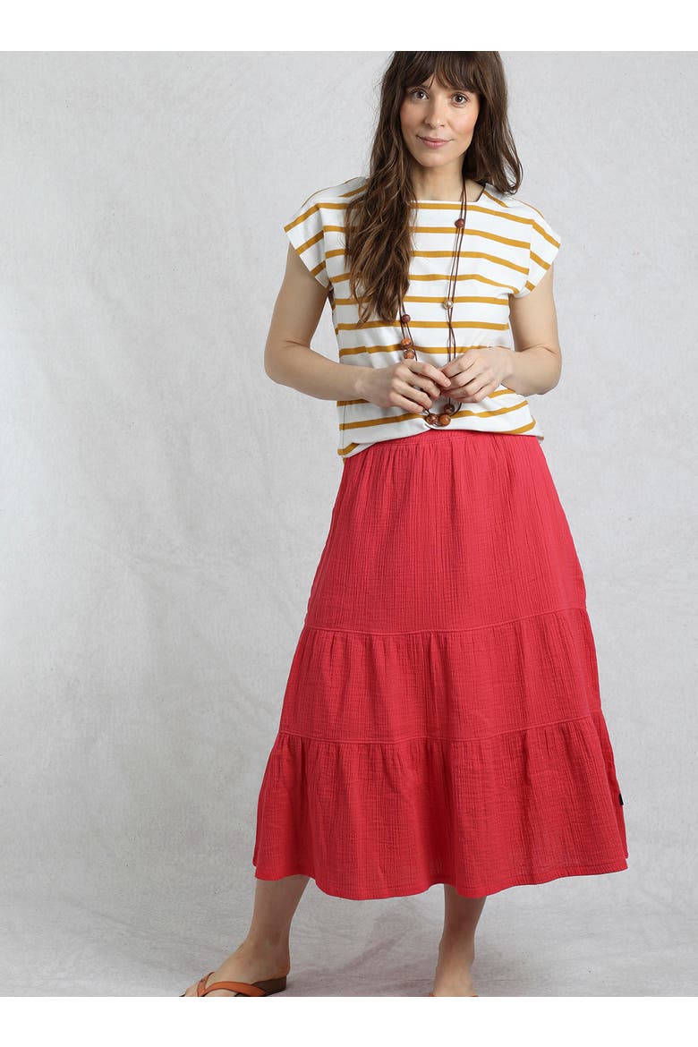 Lathika Tiered Midi Cotton Skirt, Main, color, Crimson