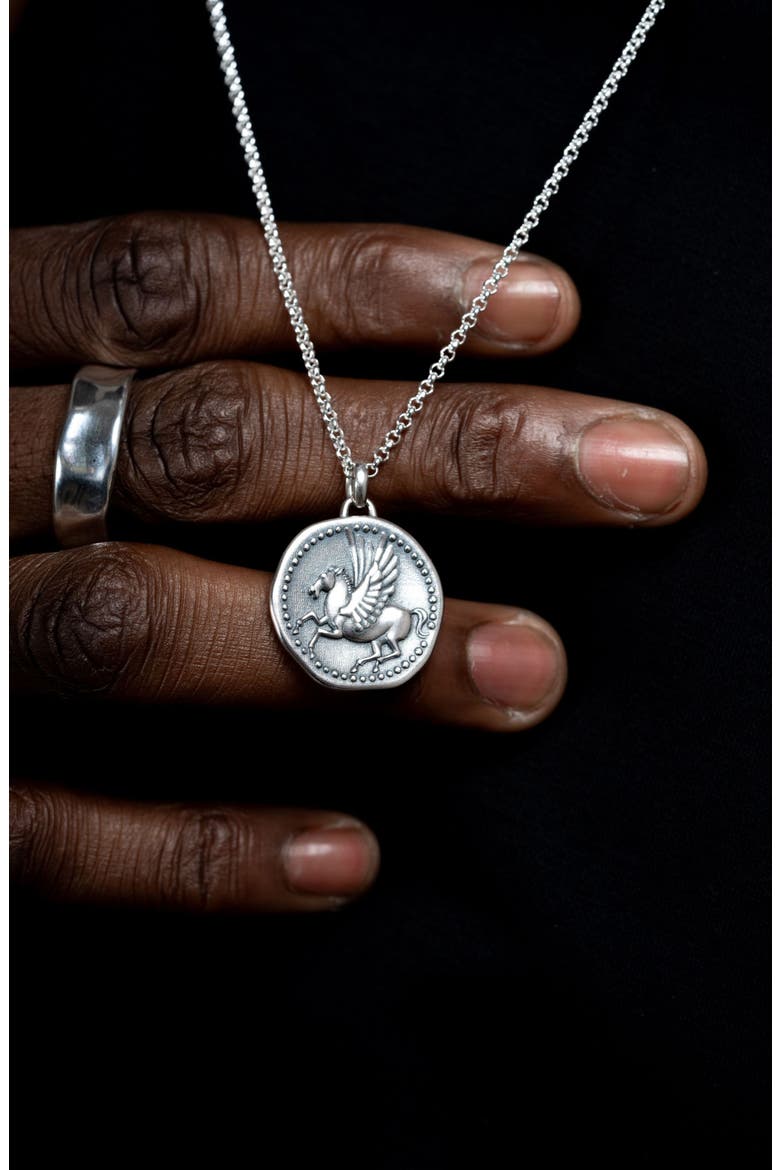 Men's 'Overcome and Thrive' Pegasus Talisman Necklace, Alternate, color, Sterling Silver