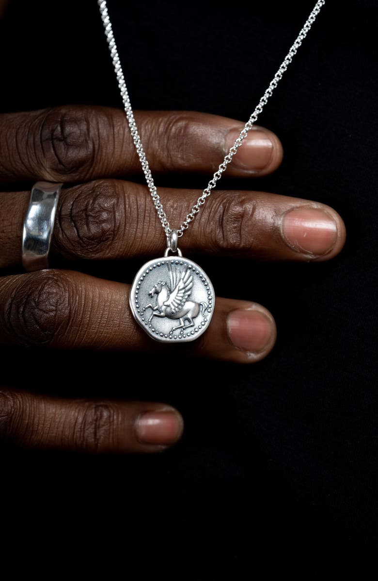 Dower & Hall Men's 'Overcome and Thrive' Pegasus Talisman Necklace, Alternate, color, Sterling Silver