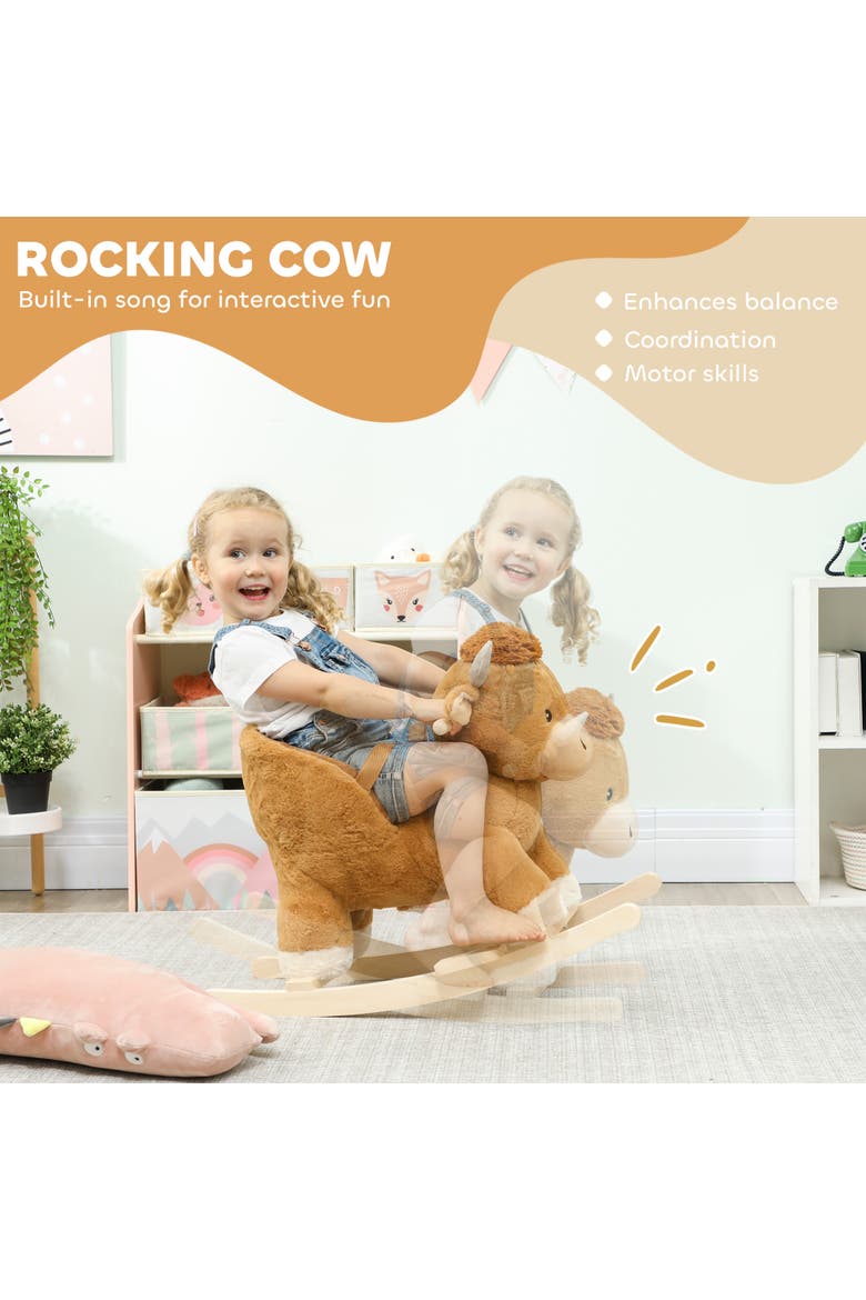 Baby Rocking Horse with Cute Cow Stuffed Plush, Music, Safety Belt, Cow Wooden Rocking Horse for Boys and Girls Aged 1-3 Years, Brown, Alternate, color, brown