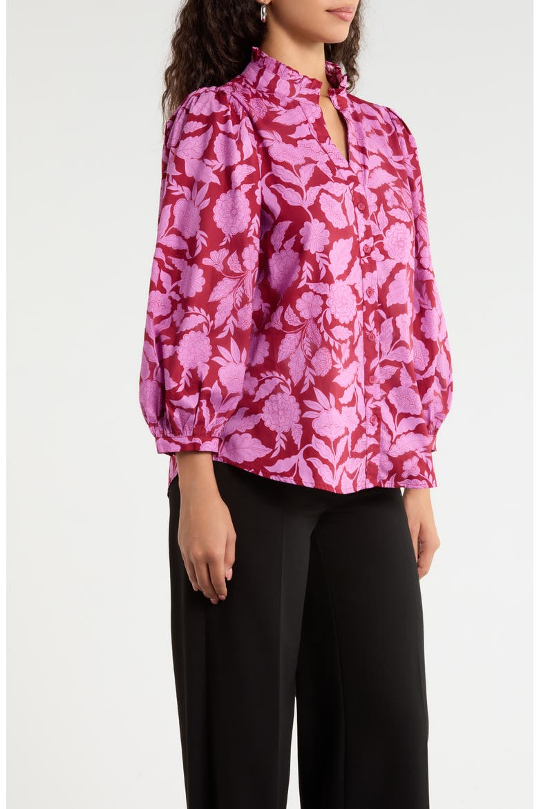 Yunice Floral Button-Up Top, Alternate, color, BURGUNDY-PINK