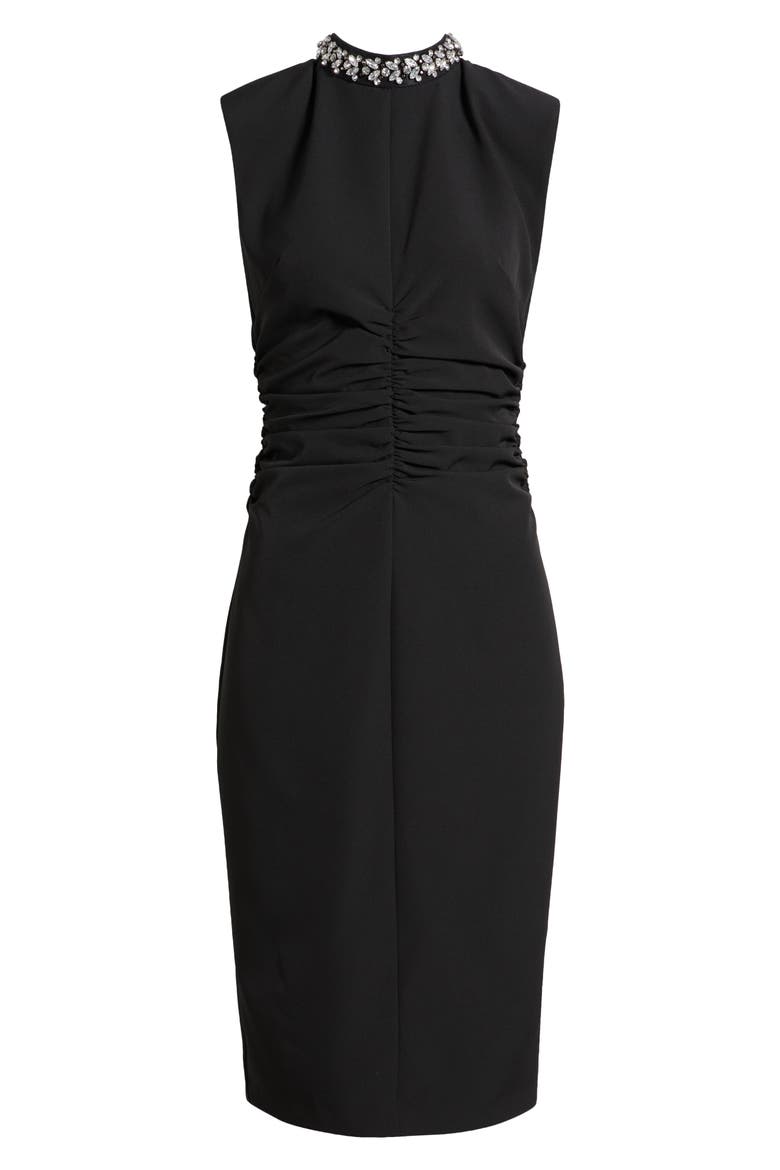 Embellished Mock Neck Sheath Dress, Alternate, color, BLACK