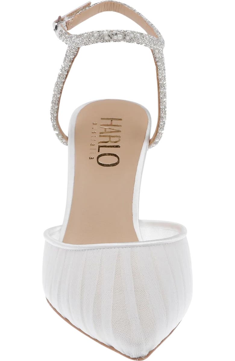 HARLO Australia Georgia Pearl - Pleated Tulle & Pearl Detail Bridal Heel, Alternate, color, Soft White Satin
