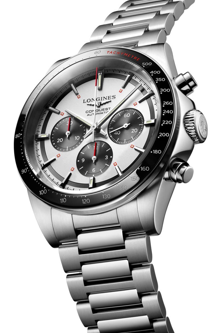 Conquest Automatic Bracelet Watch, 42mm, Alternate, color, WHITE