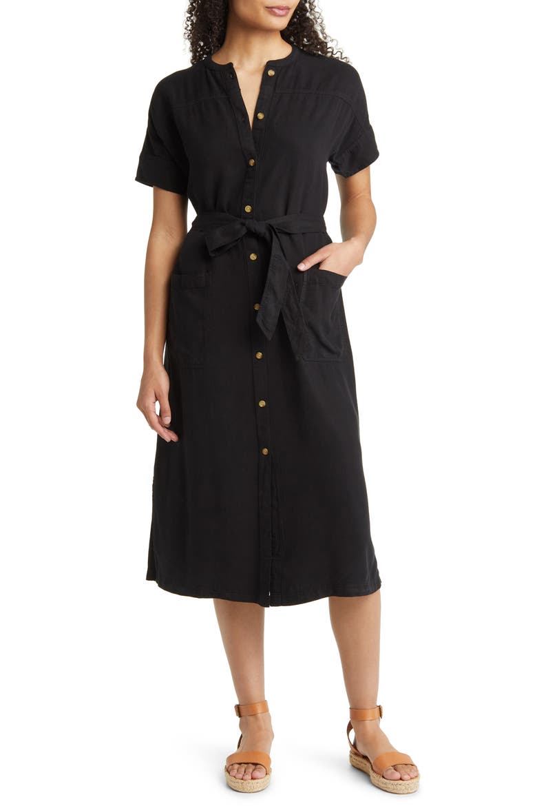 Tie Waist Shirtdress, Main, color, BLACK